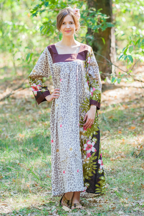 Light Brown Fire Maiden Style Caftan in Fun Leopard Pattern