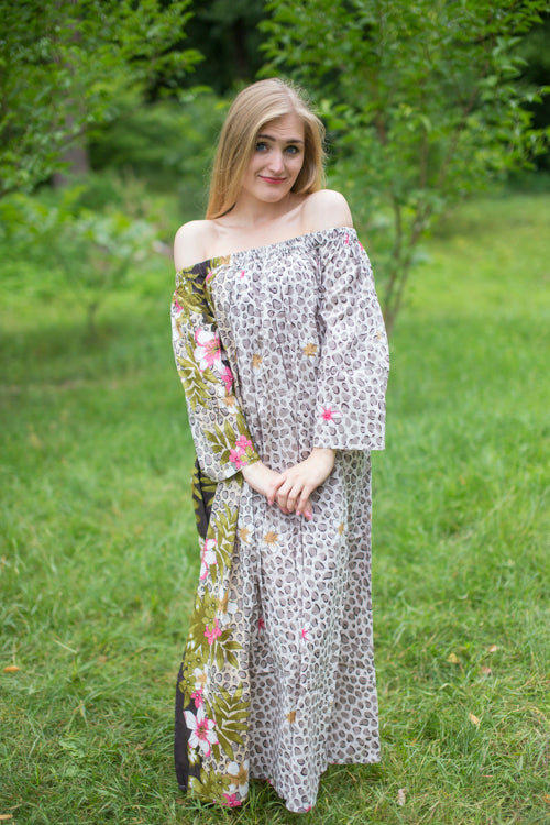 Off-White Dark Brown Serene Strapless Style Caftan in Fun Leopard Pattern