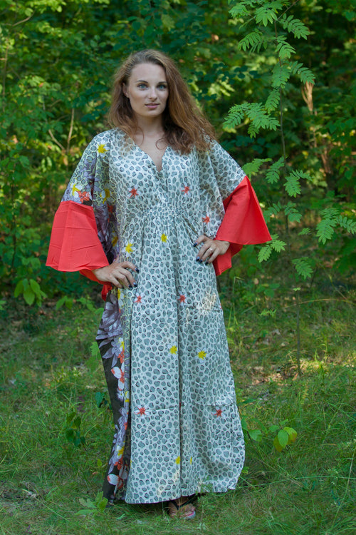 Off-White Dark Green Ballerina Style Caftan in Fun Leopard