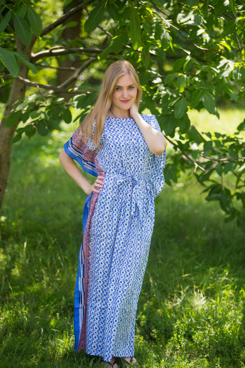 Dark Blue Divinely Simple Style Caftan in Geometric Chevron Pattern