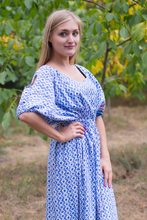 Dark Blue Cut Out Cute Style Caftan in Geometric Chevron Pattern