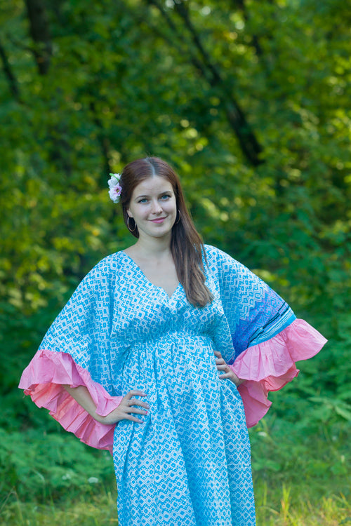 Light Blue Frill Lovers Style Caftan in Geometric Chevron Pattern