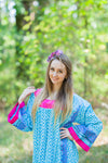 Light Blue Fire Maiden Style Caftan in Geometric Chevron Pattern
