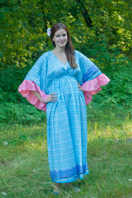 Light Blue Frill Lovers Style Caftan in Geometric Chevron Pattern|Light Blue Frill Lovers Style Caftan in Geometric Chevron Pattern|Geometric Chevron