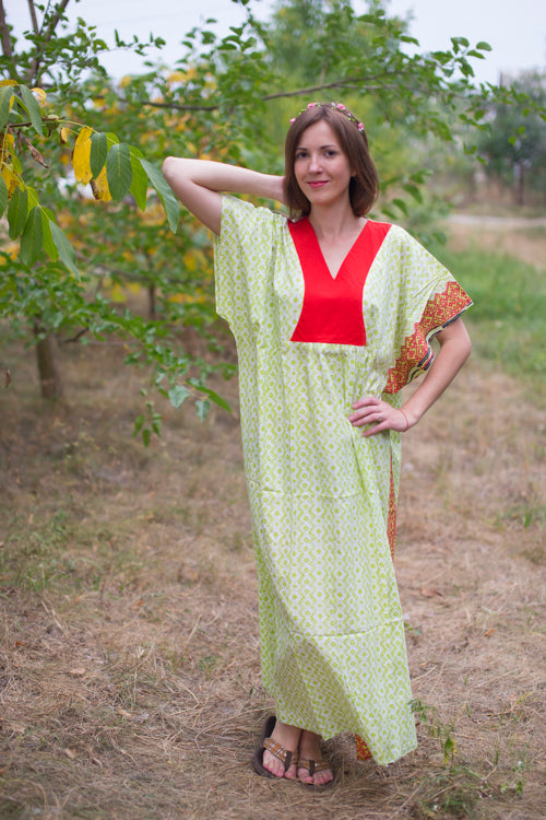 Light Green Flowing River Style Caftan in Geometric Chevron Pattern