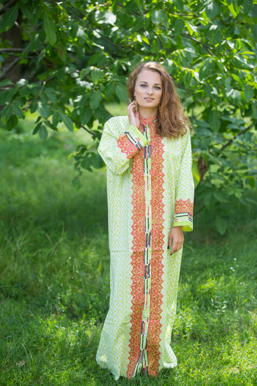 Light Green Charming Collars Style Caftan in Geometric Chevron Pattern