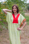 Light Green Flowing River Style Caftan in Geometric Chevron Pattern