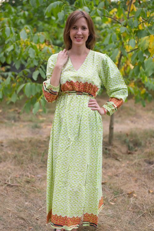 Light Green Shape Me Pretty Style Caftan in Geometric Chevron Pattern