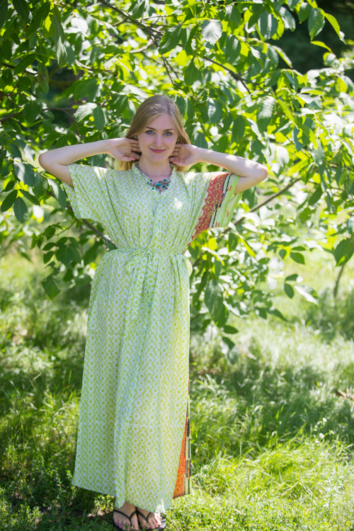 Light Green Best of both the worlds Style Caftan in Geometric Chevron Pattern