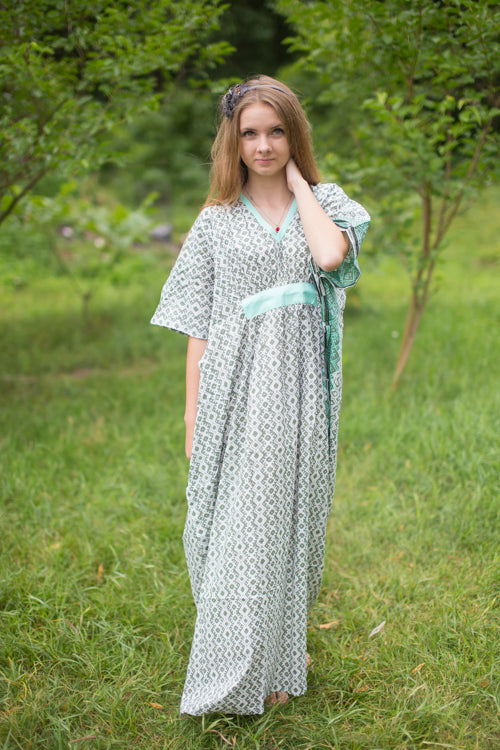 Olive Green Unfurl Style Caftan in Geometric Chevron Pattern