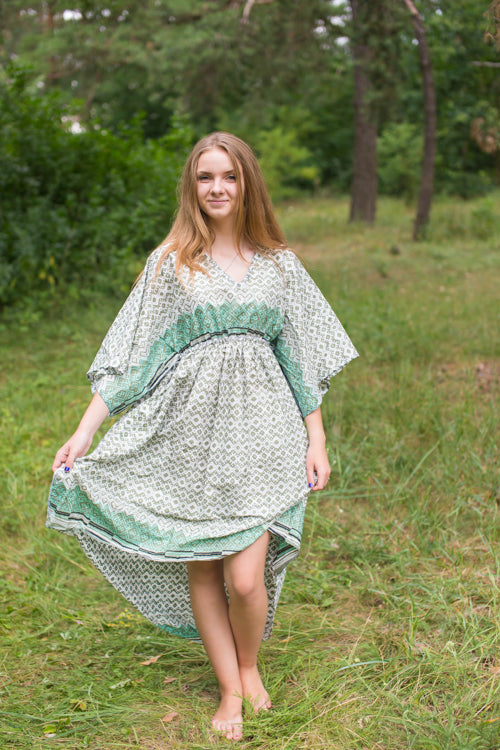 Olive Green High Low Wind Flow Style Caftan in Geometric Chevron Pattern