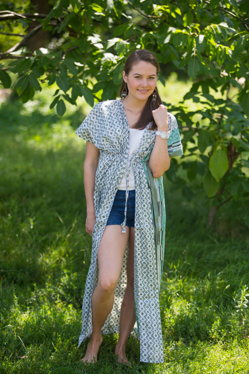 Olive Green Beach Days Style Caftan in Geometric Chevron