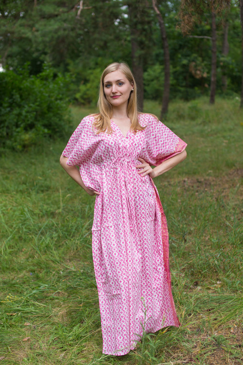 Pink Timeless Style Caftan in Geometric Chevron Pattern