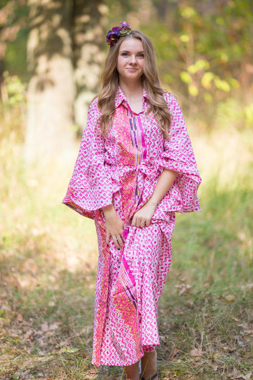 Pink Oriental Delight Style Caftan in Geometric Chevron Pattern