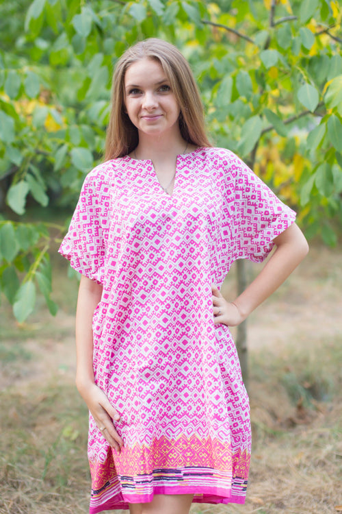 Pink Sunshine Style Caftan in Geometric Chevron Pattern