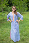 Royal Blue Simply Elegant Style Caftan in Geometric Chevron Pattern