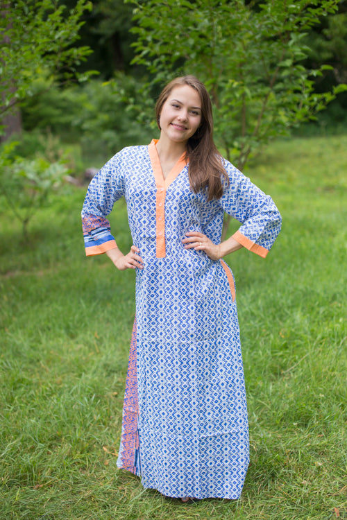 Royal Blue Simply Elegant Style Caftan in Geometric Chevron Pattern