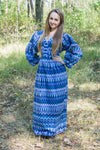 Dark Blue My Peasant Dress Style Caftan in Geometrica Pattern
