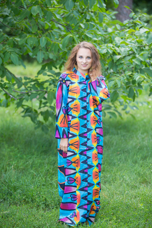 Blue Charming Collars Style Caftan in Glowing Flame Pattern