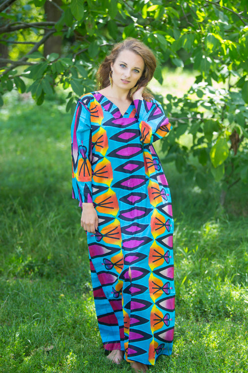 Blue The Glow-within Style Caftan in Glowing Flame Pattern