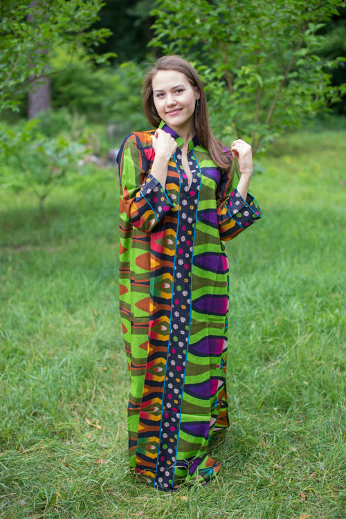 Green Mandarin On My Mind Style Caftan in Glowing Flame Pattern