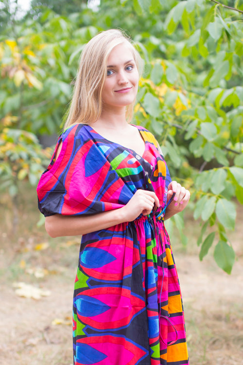 Magenta Cut Out Cute Style Caftan in Glowing Flame Pattern