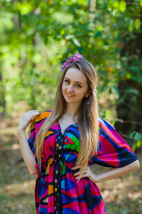 Magenta Magic Sleeves Style Caftan in Glowing Flame Pattern