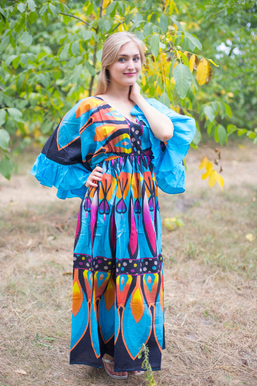Blue Pretty Princess Style Caftan in Glowing Flame Pattern