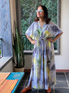 Watercolor Splash V-Neck, Cinched Waist Ankle Length Kaftan