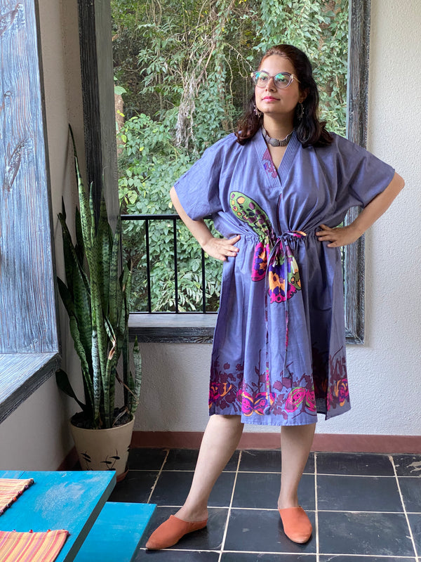 Big Butterfly V-Neck, Knee Length, Cinched Waist Caftan