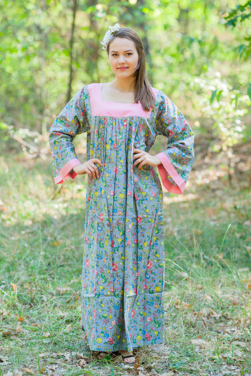 Gray Fire Maiden Style Caftan in Happy Flowers Pattern