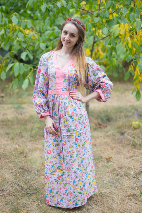 Lilac My Peasant Dress Style Caftan in Happy Flowers Pattern