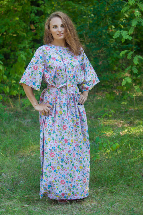 Lilac Mademoiselle Style Caftan in Happy Flowers Pattern