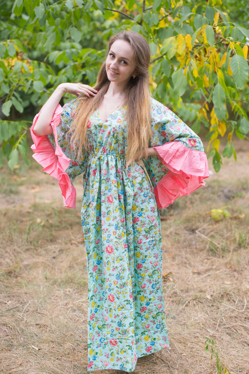 Mint Pretty Princess Style Caftan in Happy Flowers Pattern