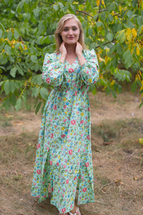 Mint Shape Me Pretty Style Caftan in Happy Flowers Pattern