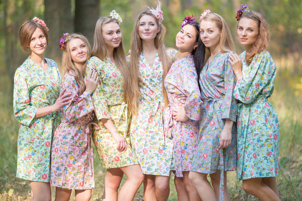 Lilac Happy Flowers Pattern Bridesmaids Robes