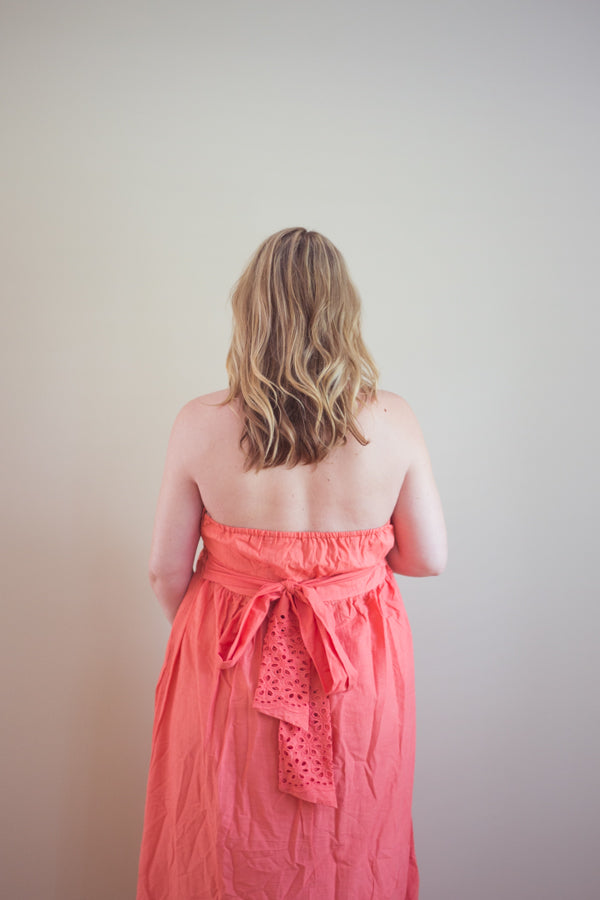 Coral Eyelet Maternity Maxi Dress
