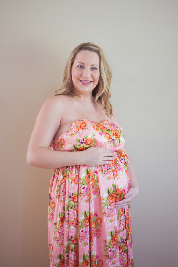 Pink Silk Maternity Maxi Sweetheart Dress