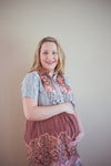 Brown Leafy Striped Knee length Maternity Dress