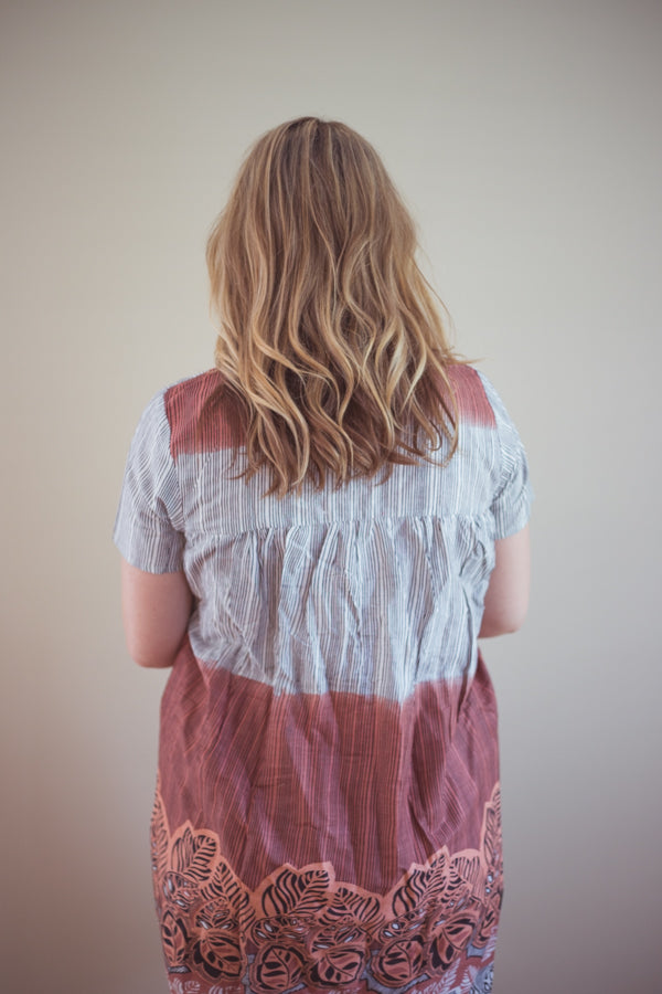 Brown Leafy Striped Knee length Maternity Dress