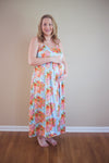 Blue Silk Maternity Maxi Dress