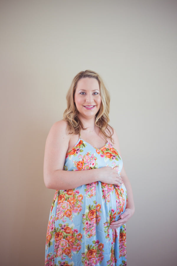 Blue Silk Maternity Maxi Dress