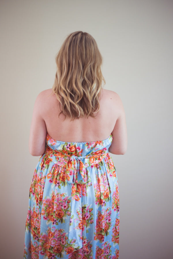 Blue Silk Maternity Maxi Dress