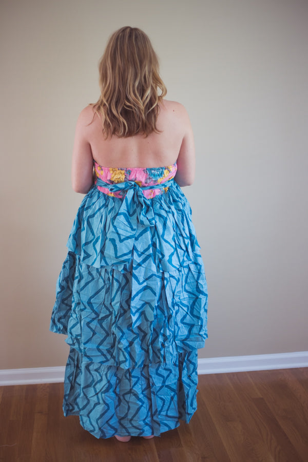 Teal Chevron Frill Maternity Maxi Dress
