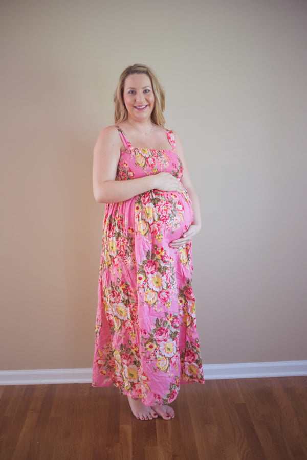 Pink Floral Long Maxi Maternity Dress