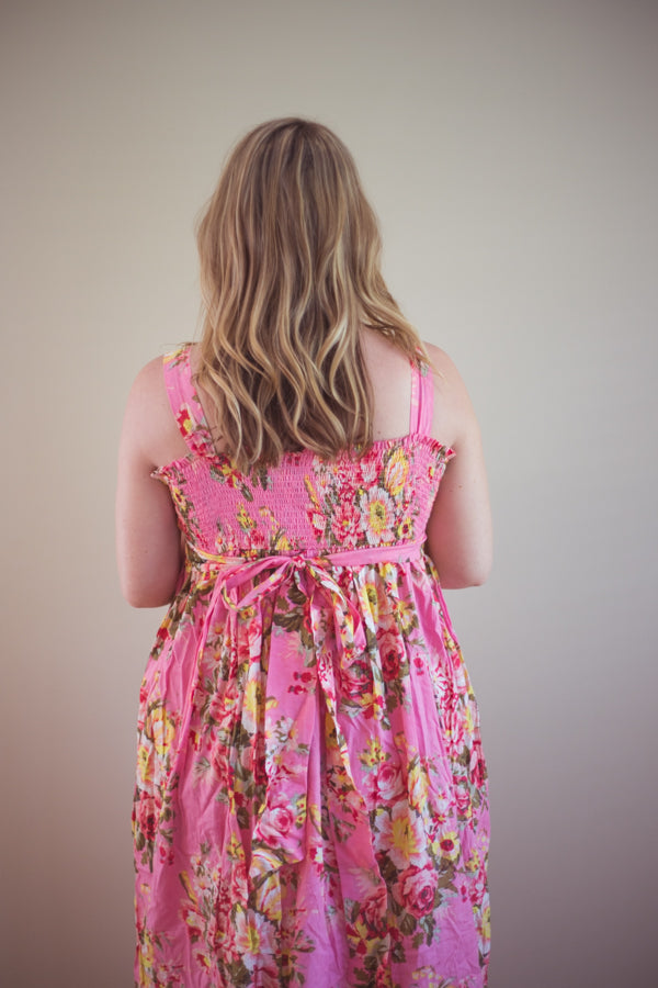 Pink Floral Long Maxi Maternity Dress