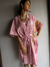 Pink Geometric Chevron V-Neck, Knee Length, Cinched Waist Caftan
