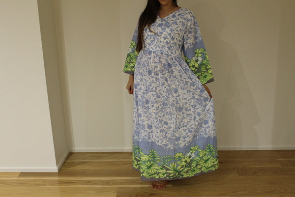 White Blue Leafy Maternity Maxi Dress Pregnancy friendly Maternity Fashion Stylish Maternity Clothing Maternity Maxis House Summer Dress|IMG_8513|IMG_8514|F SERIES PRINT