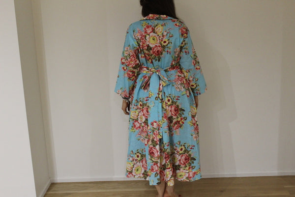 Blue Floral Collared Knee length Maternity Dress