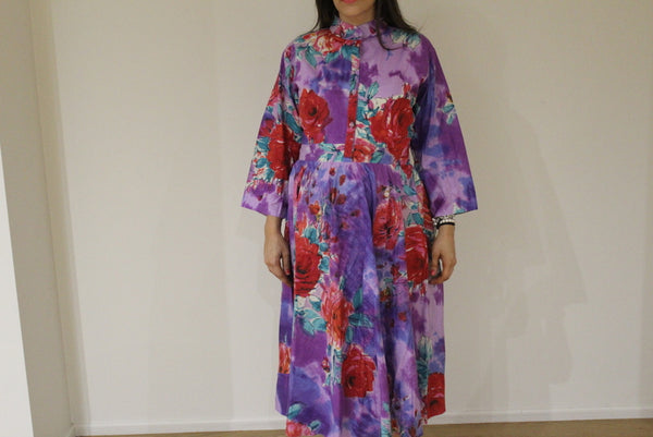 Purple Big Floral Knee length Maternity Dress